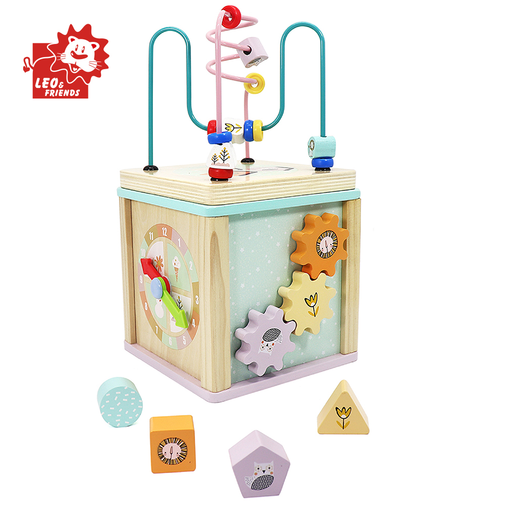 LEO & FRIENDS Wooden Activity Toy For 1, 2 Year-Old-Girls, Educational Preschool Shape Sorter And Maze Toy | Montessori Bead Maze And Versatile Kid’s Sensory Immersion Cube | Perfect Christmas Or Birt