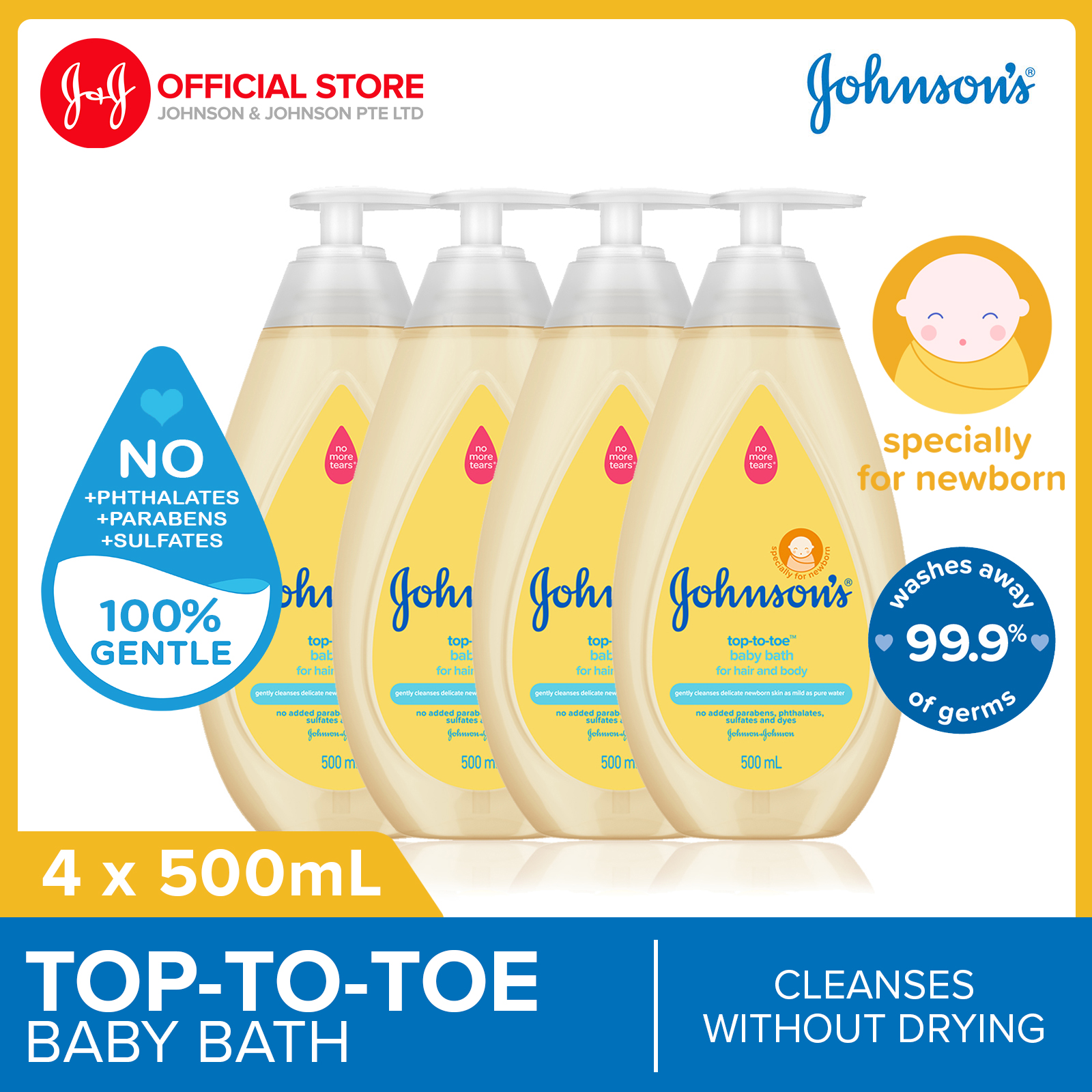 [Bundle of 4] Johnson's Top to Toe Baby Bath 500ml